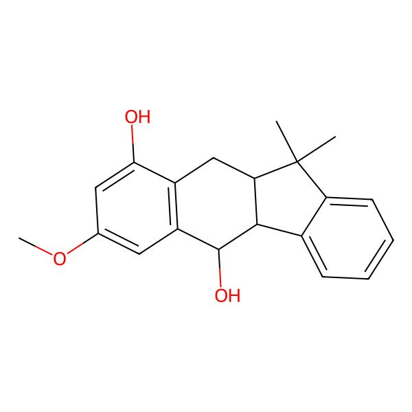 2D Structure of (4bR,5R,10aR)-7-methoxy-11,11-dimethyl-4b,5,10,10a-tetrahydrobenzo[b]fluorene-5,9-diol