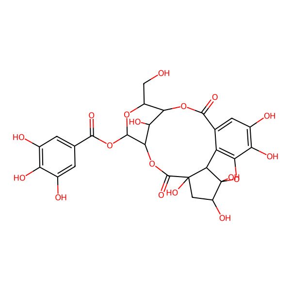 2D Structure of [(1R,4S,6R,7R,8R,17S,18R,20S,21S)-4,6,7,11,12,21-hexahydroxy-18-(hydroxymethyl)-3,15-dioxo-2,16,19,22-tetraoxapentacyclo[15.3.1.17,10.04,8.09,14]docosa-9,11,13-trien-20-yl] 3,4,5-trihydroxybenzoate