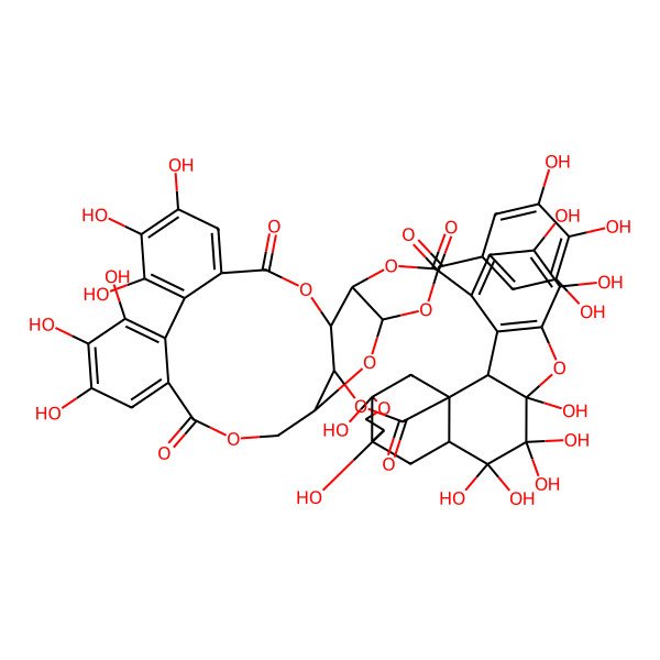 2D Structure of [(1R,4S,6S,7S,10S,15R,16S,34R,36S,37R)-1,2,2,3,3,7,10,21,22,23,26,27,28,42,43-pentadecahydroxy-13,18,31,39-tetraoxo-9,14,17,32,35,38,47-heptaoxadecacyclo[42.2.1.04,12.06,10.012,46.015,34.016,37.019,24.025,30.040,45]heptatetraconta-19,21,23,25,27,29,40,42,44-nonaen-36-yl] 3,4,5-trihydroxybenzoate