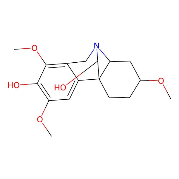 2D Structure of 1H,6H-5,10b-Ethanophenanthridine-8,11-diol, 2,3,4,4a-tetrahydro-3,7,9-trimethoxy-, (3R,4aR,5R,10bR,11S)-