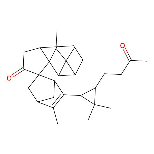 2D Structure of 3-[2,2-Dimethyl-3-(3-oxobutyl)cyclopropyl]-2,3',3',7'-tetramethylspiro[bicyclo[2.2.1]hept-2-ene-5,11'-tetracyclo[5.4.0.01,8.02,4]undecane]-10'-one