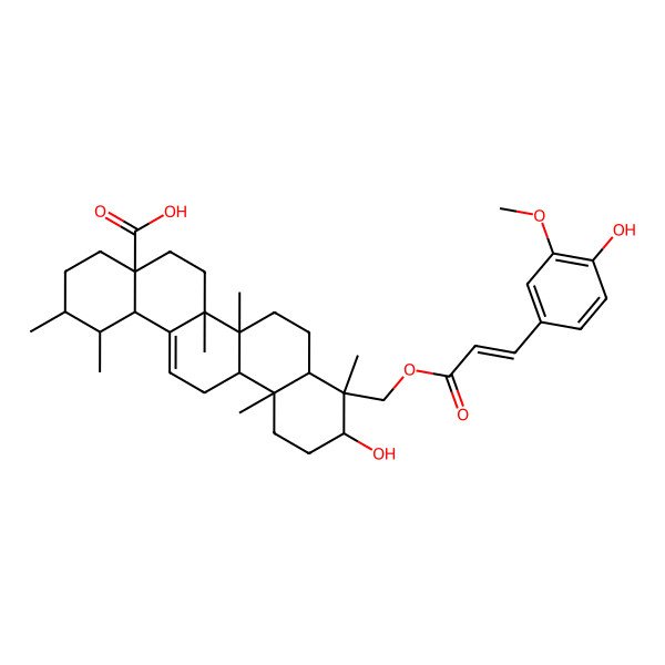 2D Structure of Urs-12-en-28-oic acid, 3-hydroxy-23-((3-(4-hydroxy-3-methoxyphenyl)-1-oxo-2-propenyl)oxy)-, (3beta,4beta(Z))-