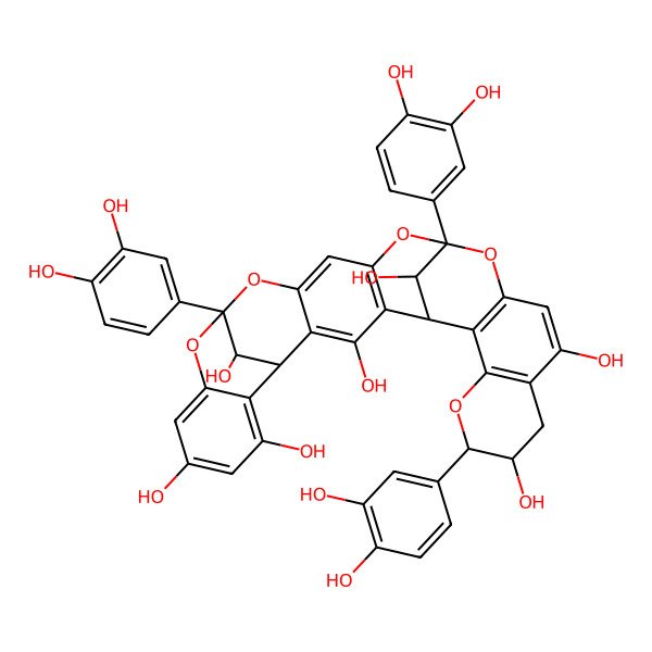 2D Structure of 13,19,27-Tris(3,4-dihydroxyphenyl)-12,14,18,20,28-pentaoxaoctacyclo[17.11.1.15,13.02,17.04,15.06,11.021,30.024,29]dotriaconta-2(17),3,6,8,10,15,21(30),22,24(29)-nonaene-3,7,9,23,26,31,32-heptol