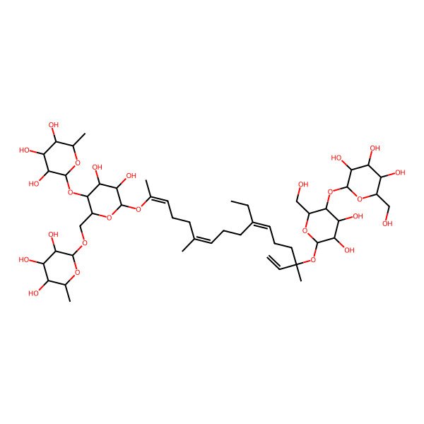 2D Structure of (2R,3R,4R,5R,6S)-2-[[(2R,3S,4R,5R,6S)-6-[(2Z,6E,10E,14S)-14-[(2S,3R,4R,5S,6R)-3,4-dihydroxy-6-(hydroxymethyl)-5-[(2S,3R,4S,5S,6R)-3,4,5-trihydroxy-6-(hydroxymethyl)oxan-2-yl]oxyoxan-2-yl]oxy-10-ethyl-6,14-dimethylhexadeca-2,6,10,15-tetraen-2-yl]oxy-4,5-dihydroxy-3-[(2S,3R,4R,5R,6S)-3,4,5-trihydroxy-6-methyloxan-2-yl]oxyoxan-2-yl]methoxy]-6-methyloxane-3,4,5-triol