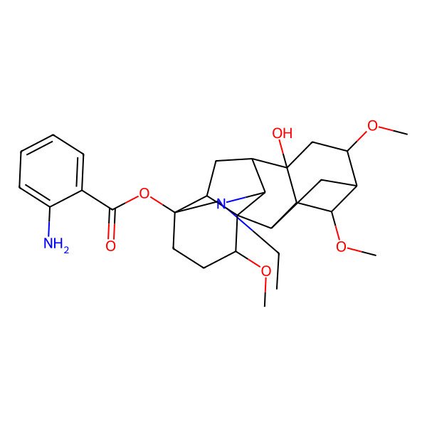 2D Structure of (11-Ethyl-8-hydroxy-4,6,16-trimethoxy-11-azahexacyclo[7.7.2.12,5.01,10.03,8.013,17]nonadecan-13-yl) 2-aminobenzoate