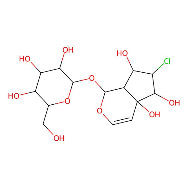 2D Structure of (1S,4aS,5S,6S,7R,7aR)-6-chloro-1-[(2S,3R,4S,5S,6R)-3,4,5-trihydroxy-6-(hydroxymethyl)oxan-2-yl]oxy-5,6,7,7a-tetrahydro-1H-cyclopenta[c]pyran-4a,5,7-triol