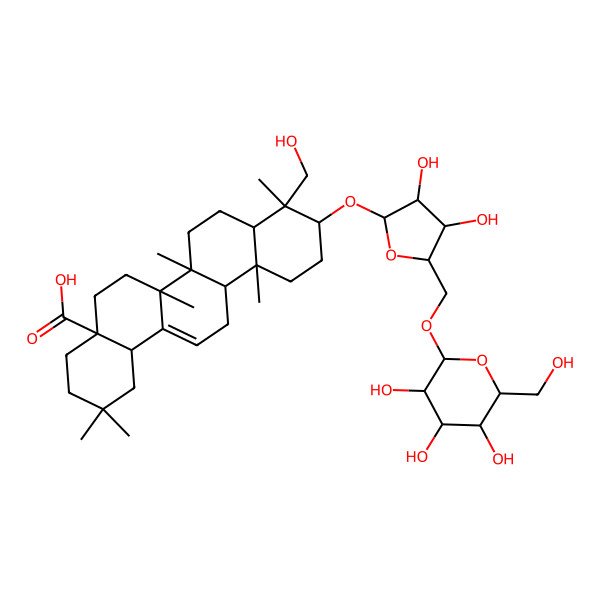 2D Structure of (4aS,6aR,6aS,6bS,8aR,9R,10R,12aS,14bR)-10-[(2S,3S,4S,5S)-3,4-dihydroxy-5-[[(2S,3S,4S,5S,6R)-3,4,5-trihydroxy-6-(hydroxymethyl)oxan-2-yl]oxymethyl]oxolan-2-yl]oxy-9-(hydroxymethyl)-2,2,6a,6b,9,12a-hexamethyl-1,3,4,5,6,6a,7,8,8a,10,11,12,13,14b-tetradecahydropicene-4a-carboxylic acid