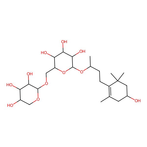 2D Structure of (2R,3R,4S,5R,6R)-2-[(2R)-4-[(4S)-4-hydroxy-2,6,6-trimethylcyclohexen-1-yl]butan-2-yl]oxy-6-[[(2R,3S,4S,5S)-3,4,5-trihydroxyoxan-2-yl]oxymethyl]oxane-3,4,5-triol