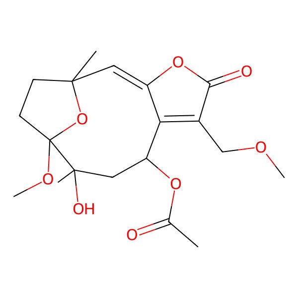 2D Structure of [10-Hydroxy-11-methoxy-6-(methoxymethyl)-1,10-dimethyl-5-oxo-4,14-dioxatricyclo[9.2.1.03,7]tetradeca-2,6-dien-8-yl] acetate