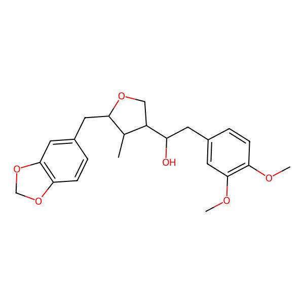 2D Structure of (1S)-1-[(3R,4S,5R)-5-(1,3-benzodioxol-5-ylmethyl)-4-methyloxolan-3-yl]-2-(3,4-dimethoxyphenyl)ethanol