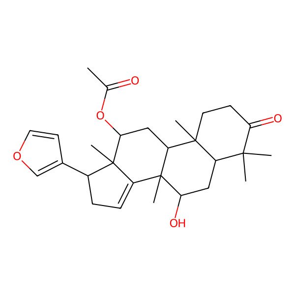 2D Structure of [17-(Furan-3-yl)-7-hydroxy-4,4,8,10,13-pentamethyl-3-oxo-1,2,5,6,7,9,11,12,16,17-decahydrocyclopenta[a]phenanthren-12-yl] acetate