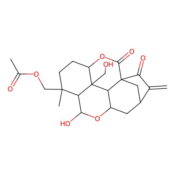 2D Structure of [8-Hydroxy-17-(hydroxymethyl)-10-methyl-3-methylidene-2,15-dioxo-7,14-dioxapentacyclo[7.6.2.11,4.06,16.013,17]octadecan-10-yl]methyl acetate