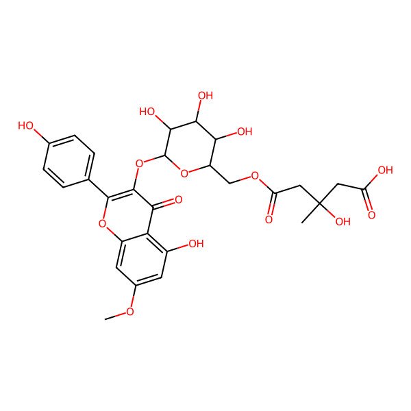 2D Structure of (3S)-3-hydroxy-3-methyl-5-oxo-5-[[(2R,3S,4S,5R,6S)-3,4,5-trihydroxy-6-[5-hydroxy-2-(4-hydroxyphenyl)-7-methoxy-4-oxochromen-3-yl]oxyoxan-2-yl]methoxy]pentanoic acid
