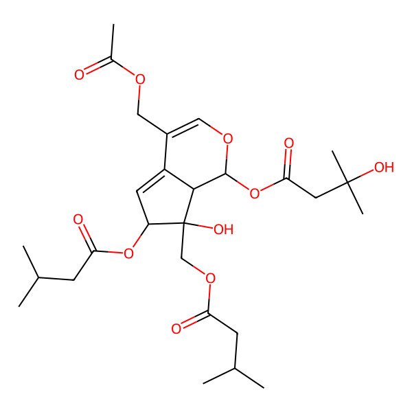 2D Structure of [4-(acetyloxymethyl)-7-hydroxy-6-(3-methylbutanoyloxy)-7-(3-methylbutanoyloxymethyl)-6,7a-dihydro-1H-cyclopenta[c]pyran-1-yl] 3-hydroxy-3-methylbutanoate