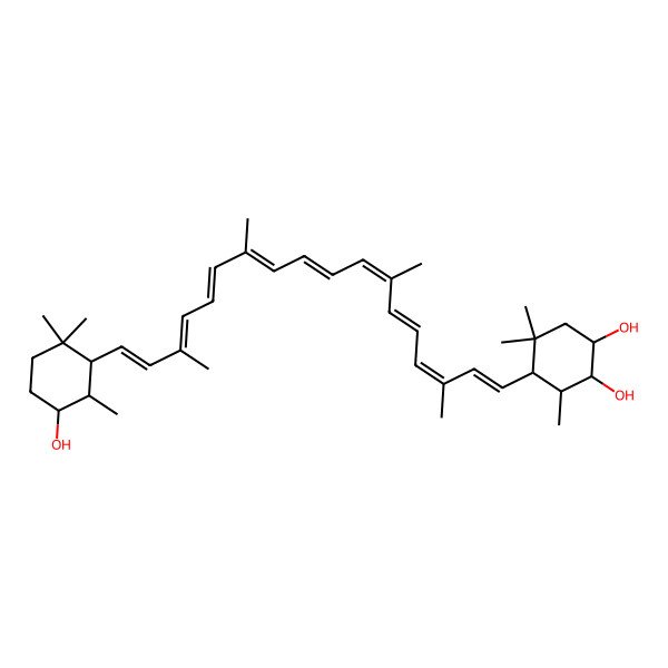 2D Structure of (1S,2R,3S,4S)-4-[(1E,3E,5E,7E,9E,11E,13E,15E,17E)-18-[(1S,5S,6S)-5-hydroxy-2,2,6-trimethylcyclohexyl]-3,7,12,16-tetramethyloctadeca-1,3,5,7,9,11,13,15,17-nonaenyl]-3,5,5-trimethylcyclohexane-1,2-diol
