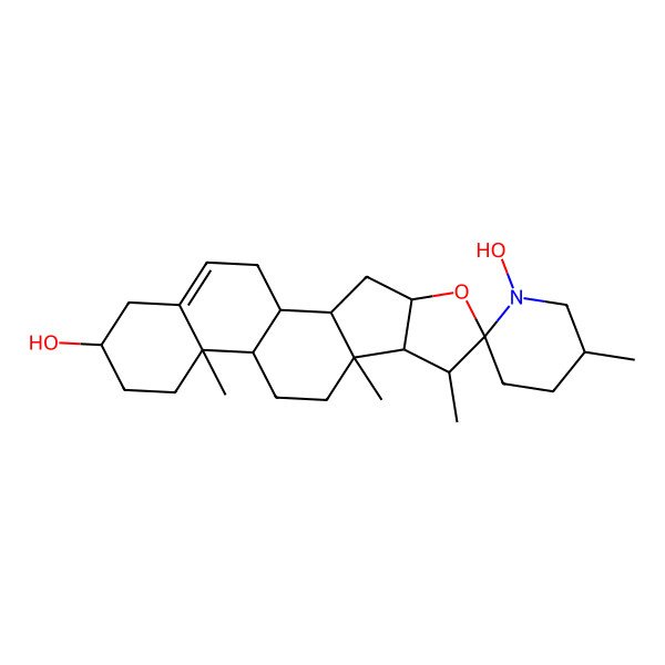 2D Structure of (1S,2S,4S,5'R,6R,7S,8R,9S,12S,13R,16S)-1'-hydroxy-5',7,9,13-tetramethylspiro[5-oxapentacyclo[10.8.0.02,9.04,8.013,18]icos-18-ene-6,2'-piperidine]-16-ol