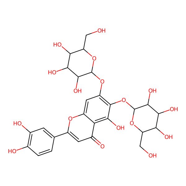 2D Structure of 2-(3,4-Dihydroxyphenyl)-5-hydroxy-6,7-bis[[3,4,5-trihydroxy-6-(hydroxymethyl)oxan-2-yl]oxy]chromen-4-one