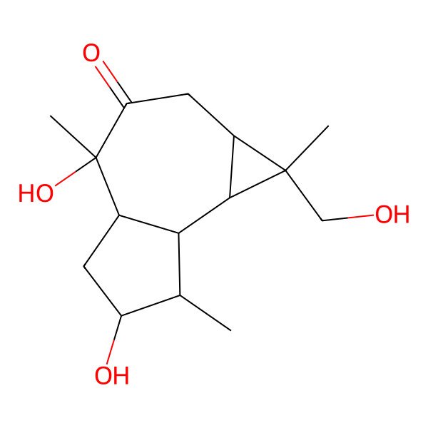 2D Structure of 4,6-Dihydroxy-1-(hydroxymethyl)-1,4,7-trimethyl-1a,2,4a,5,6,7,7a,7b-octahydrocyclopropa[e]azulen-3-one