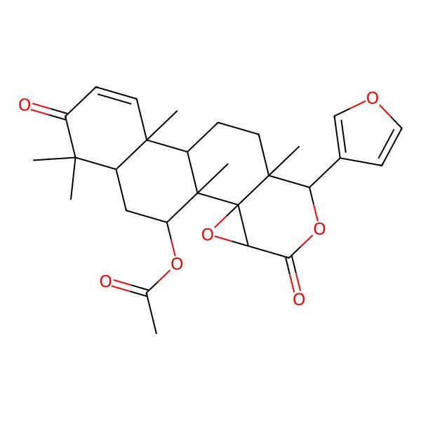2D Structure of [(1R,2R,4S,7R,8S,12R,19S)-7-(furan-3-yl)-1,8,12,16,16-pentamethyl-5,15-dioxo-3,6-dioxapentacyclo[9.8.0.02,4.02,8.012,17]nonadec-13-en-19-yl] acetate