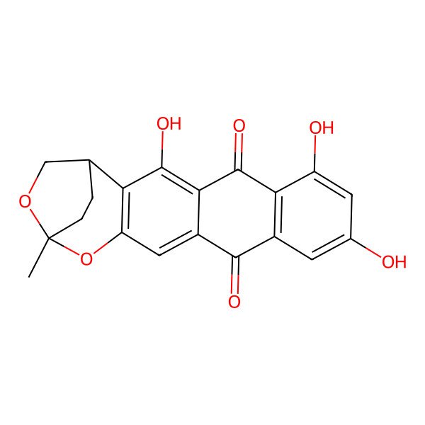 2D Structure of (1R,17R)-3,7,9-trihydroxy-17-methyl-16,18-dioxapentacyclo[15.2.2.02,15.04,13.06,11]henicosa-2(15),3,6(11),7,9,13-hexaene-5,12-dione