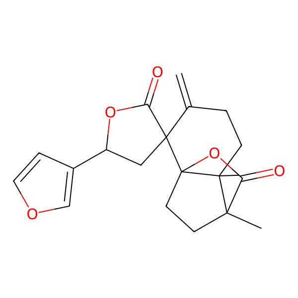 2D Structure of 5'-(Furan-3-yl)-6,7-dimethyl-3-methylidenespiro[9-oxatricyclo[5.2.2.01,6]undecane-2,3'-oxolane]-2',8-dione