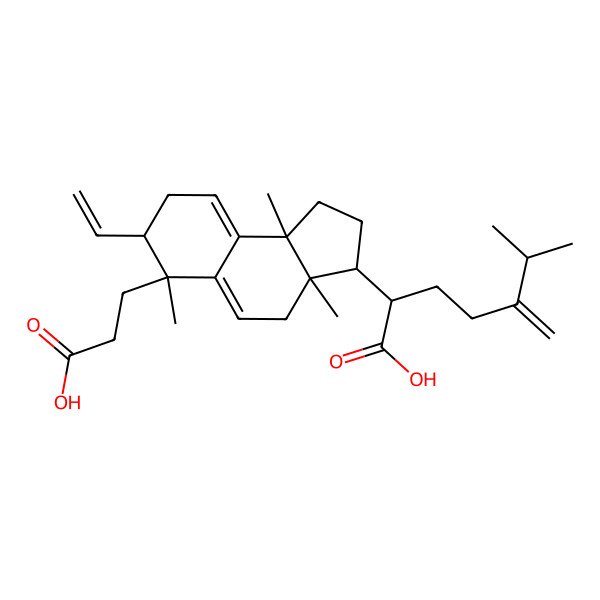 2D Structure of 2-[6-(2-Carboxyethyl)-7-ethenyl-3a,6,9b-trimethyl-1,2,3,4,7,8-hexahydrocyclopenta[a]naphthalen-3-yl]-6-methyl-5-methylideneheptanoic acid