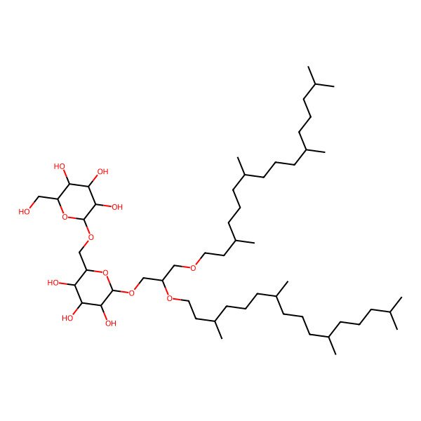 2D Structure of (2R,3S,4S,5R,6R)-2-(hydroxymethyl)-6-[[(2R,3S,4S,5R,6R)-3,4,5-trihydroxy-6-[(2S)-2-[(3R,7R,11R)-3,7,11,15-tetramethylhexadecoxy]-3-[(3S,7S,11S)-3,7,11,15-tetramethylhexadecoxy]propoxy]oxan-2-yl]methoxy]oxane-3,4,5-triol