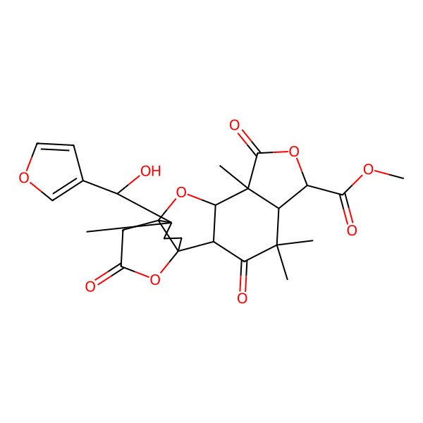 2D Structure of Methyl 18-[furan-3-yl(hydroxy)methyl]-4,4,9,18-tetramethyl-3,8,14-trioxo-7,11,15-trioxapentacyclo[10.3.3.01,12.02,10.05,9]octadecane-6-carboxylate