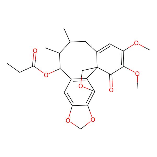 2D Structure of [(1R,12R,13R,14R)-18,19-dimethoxy-13,14-dimethyl-20-oxo-3,6,8-trioxapentacyclo[9.9.1.01,16.04,21.05,9]henicosa-4(21),5(9),10,16,18-pentaen-12-yl] propanoate