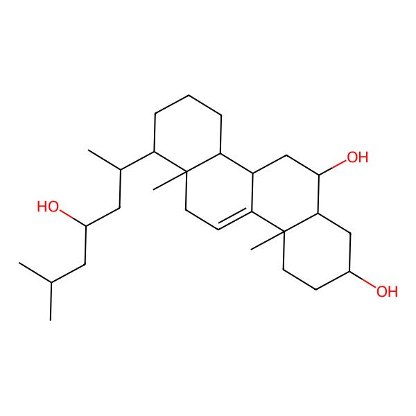 2D Structure of (2S,4aS,6aR,7R,10aS,12S,12aS)-7-(4-hydroxy-6-methylheptan-2-yl)-4a,6a-dimethyl-1,2,3,4,6,7,8,9,10,10a,10b,11,12,12a-tetradecahydrochrysene-2,12-diol