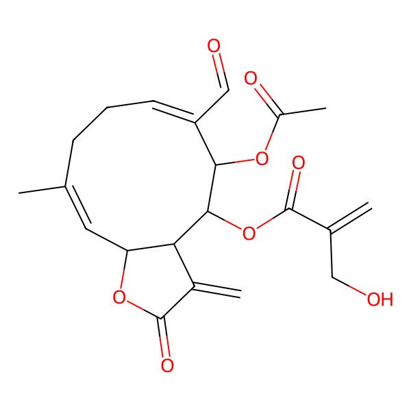 2D Structure of (5-Acetyloxy-6-formyl-10-methyl-3-methylidene-2-oxo-3a,4,5,8,9,11a-hexahydrocyclodeca[b]furan-4-yl) 2-(hydroxymethyl)prop-2-enoate