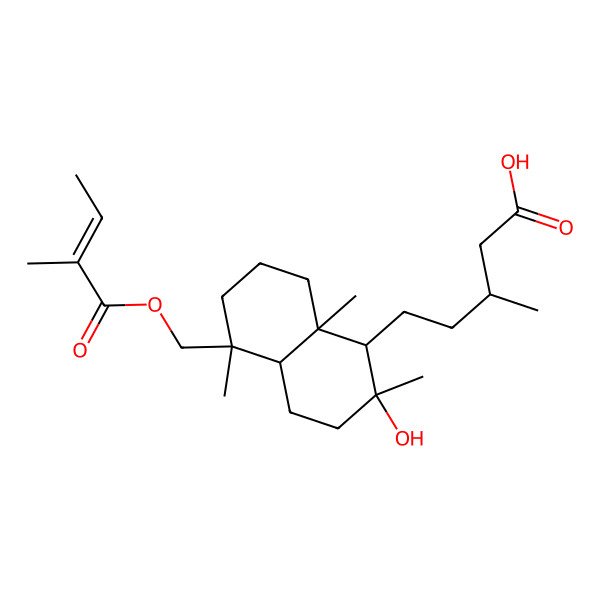 2D Structure of (3S)-5-[(1S,2S,4aS,5S,8aR)-2-hydroxy-2,5,8a-trimethyl-5-[[(Z)-2-methylbut-2-enoyl]oxymethyl]-3,4,4a,6,7,8-hexahydro-1H-naphthalen-1-yl]-3-methylpentanoic acid