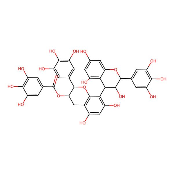 2D Structure of [(2R,3R)-5,7-dihydroxy-2-(3,4,5-trihydroxyphenyl)-8-[(2R,3S,4S)-3,5,7-trihydroxy-2-(3,4,5-trihydroxyphenyl)chroman-4-yl]chroman-3-yl] 3,4,5-trihydroxybenzoate