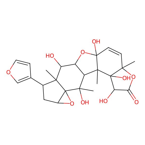 2D Structure of (1S,2R,3R,4S,7S,10S,12S,13R,14R,15S,17R,19S,20R)-15-(furan-3-yl)-3,4,10,13,20-pentahydroxy-2,7,14,20-tetramethyl-6,11,18-trioxahexacyclo[10.8.0.02,10.03,7.014,19.017,19]icos-8-en-5-one