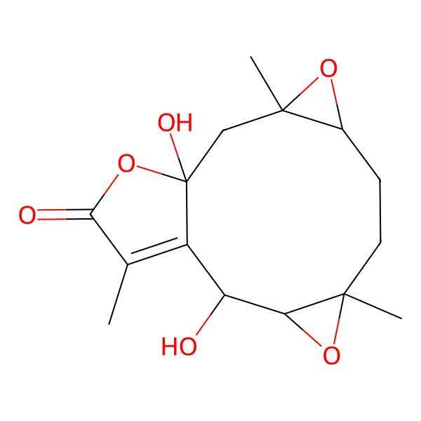 2D Structure of (2R,3S,5R,8R,10S,12R)-2,12-dihydroxy-5,10,15-trimethyl-4,9,13-trioxatetracyclo[10.3.0.03,5.08,10]pentadec-1(15)-en-14-one