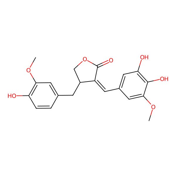 2D Structure of (3Z)-3-[(3,4-dihydroxy-5-methoxyphenyl)methylidene]-4-[(4-hydroxy-3-methoxyphenyl)methyl]oxolan-2-one
