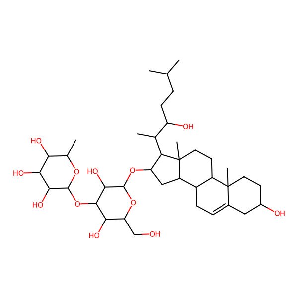 2D Structure of (2S,3R,4R,5R,6S)-2-[(2R,3R,4S,5S,6R)-3,5-dihydroxy-2-[[(3S,8S,9S,10R,13S,14S,16S,17R)-3-hydroxy-17-[(2S,3S)-3-hydroxy-6-methylheptan-2-yl]-10,13-dimethyl-2,3,4,7,8,9,11,12,14,15,16,17-dodecahydro-1H-cyclopenta[a]phenanthren-16-yl]oxy]-6-(hydroxymethyl)oxan-4-yl]oxy-6-methyloxane-3,4,5-triol