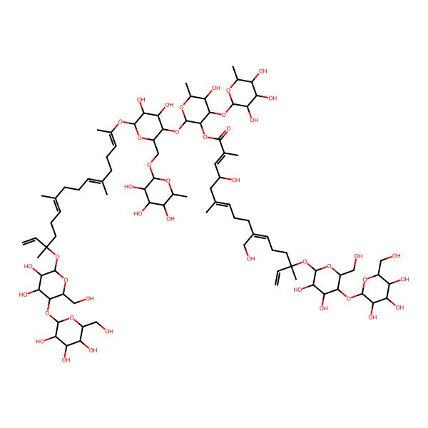 2D Structure of [(2S,3R,4R,5S,6S)-2-[(2R,3S,4R,5R,6S)-6-[(2Z,6E,10E,14S)-14-[(2S,3R,4R,5S,6R)-3,4-dihydroxy-6-(hydroxymethyl)-5-[(2S,3R,4S,5S,6R)-3,4,5-trihydroxy-6-(hydroxymethyl)oxan-2-yl]oxyoxan-2-yl]oxy-6,10,14-trimethylhexadeca-2,6,10,15-tetraen-2-yl]oxy-4,5-dihydroxy-2-[[(2S,3R,4R,5R,6S)-3,4,5-trihydroxy-6-methyloxan-2-yl]oxymethyl]oxan-3-yl]oxy-5-hydroxy-6-methyl-4-[(2S,3R,4R,5R,6S)-3,4,5-trihydroxy-6-methyloxan-2-yl]oxyoxan-3-yl] (2E,6E,10Z,14S)-14-[(2S,3R,4R,5S,6R)-3,4-dihydroxy-6-(hydroxymethyl)-5-[(2S,3R,4S,5S,6R)-3,4,5-trihydroxy-6-(hydroxymethyl)oxan-2-yl]oxyoxan-2-yl]oxy-4-hydroxy-10-(hydroxymethyl)-2,6,14-trimethylhexadeca-2,6,10,15-tetraenoate