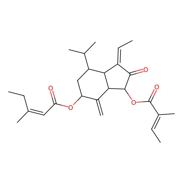 2D Structure of (1Z,3S,3aR,5R,7S,7aS)-1-Ethylideneoctahydro-4-methylene-7-(1-methylethyl)-3-[[(2Z)-2-methyl-1-oxo-2-buten-1-yl]oxy]-2-oxo-1H-inden-5-yl (2E)-3-methyl-2-pentenoate