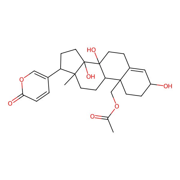 2D Structure of [(3S,8R,10S,13R,14R,17R)-3,8,14-trihydroxy-13-methyl-17-(6-oxopyran-3-yl)-2,3,6,7,9,11,12,15,16,17-decahydro-1H-cyclopenta[a]phenanthren-10-yl]methyl acetate