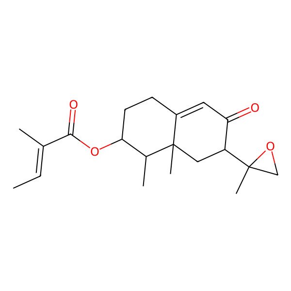 2D Structure of [1,8a-Dimethyl-7-(2-methyloxiran-2-yl)-6-oxo-1,2,3,4,7,8-hexahydronaphthalen-2-yl] 2-methylbut-2-enoate