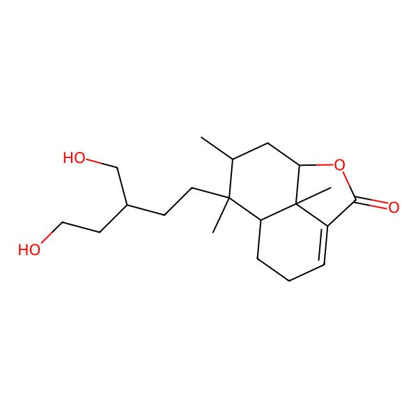 2D Structure of (1R,8R,9S,10R,12R)-9-[(3S)-5-hydroxy-3-(hydroxymethyl)pentyl]-9,10,12-trimethyl-2-oxatricyclo[6.3.1.04,12]dodec-4-en-3-one