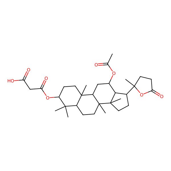 2D Structure of NCGC00385693-01_C32H48O8_Propanedioic acid, mono[12-(acetyloxy)-4,4,8,10,14-pentamethyl-17-(tetrahydro-2-methyl-5-oxo-2-furanyl)gonan-3-yl] ester