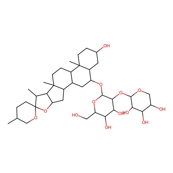2D Structure of (2S,3R,4S,5R)-2-[(2R,3R,4S,5S,6R)-4,5-dihydroxy-6-(hydroxymethyl)-2-[(1R,2S,4S,5'R,6R,7S,8R,9S,12S,13R,16S,18S,19S)-16-hydroxy-5',7,9,13-tetramethylspiro[5-oxapentacyclo[10.8.0.02,9.04,8.013,18]icosane-6,2'-oxane]-19-yl]oxyoxan-3-yl]oxyoxane-3,4,5-triol