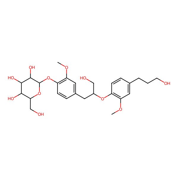 2D Structure of (2S,3R,4S,5S,6R)-2-[4-[(2S)-3-hydroxy-2-[4-(3-hydroxypropyl)-2-methoxyphenoxy]propyl]-2-methoxyphenoxy]-6-(hydroxymethyl)oxane-3,4,5-triol