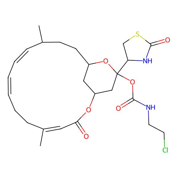 2D Structure of [(1R,4Z,8E,10Z,12S,15R,17S)-5,12-dimethyl-3-oxo-17-[(4R)-2-oxo-1,3-thiazolidin-4-yl]-2,16-dioxabicyclo[13.3.1]nonadeca-4,8,10-trien-17-yl] N-(2-chloroethyl)carbamate