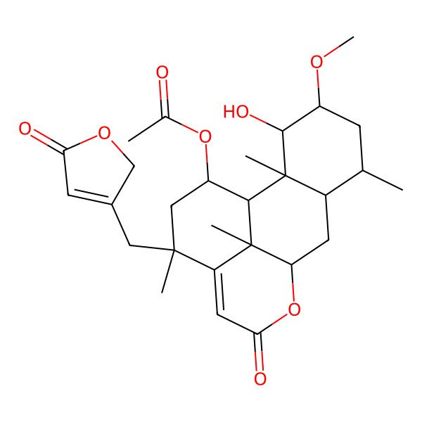 2D Structure of [3-hydroxy-4-methoxy-2,6,14,17-tetramethyl-11-oxo-14-[(5-oxo-2H-furan-3-yl)methyl]-10-oxatetracyclo[7.7.1.02,7.013,17]heptadec-12-en-16-yl] acetate