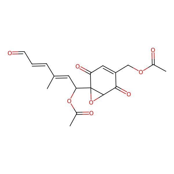 2D Structure of [6-(1-Acetyloxy-3-methyl-6-oxohexa-2,4-dienyl)-2,5-dioxo-7-oxabicyclo[4.1.0]hept-3-en-3-yl]methyl acetate