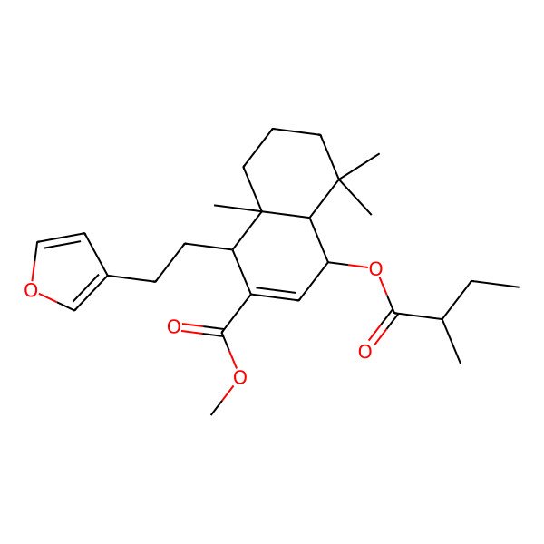 2D Structure of methyl (1R,4S,4aS,8aR)-1-[2-(furan-3-yl)ethyl]-5,5,8a-trimethyl-4-[(2R)-2-methylbutanoyl]oxy-1,4,4a,6,7,8-hexahydronaphthalene-2-carboxylate