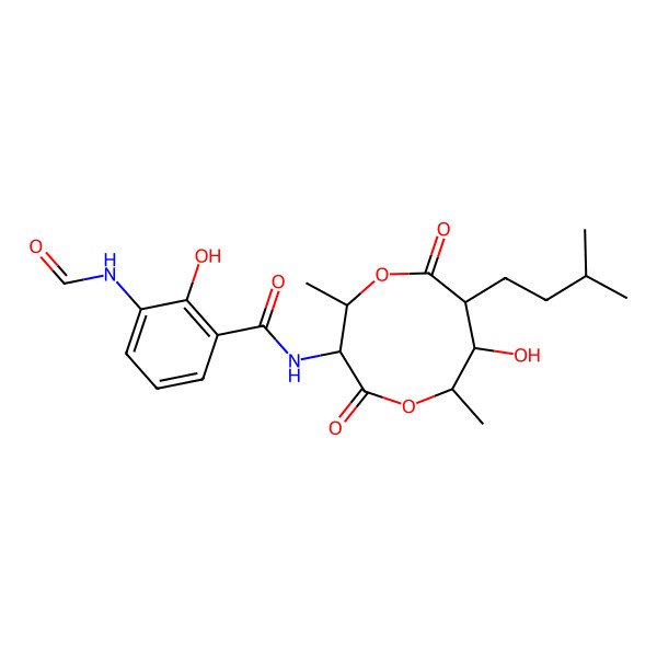 2D Structure of 3-formamido-2-hydroxy-N-[(2R,3S,6S,7R,8R)-7-hydroxy-2,6-dimethyl-8-(3-methylbutyl)-4,9-dioxo-1,5-dioxonan-3-yl]benzamide